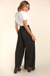 Stylish Black Elastic Waist Wide Leg Pants with Pockets, Pants, $ 48.00, A Moment Of Now™